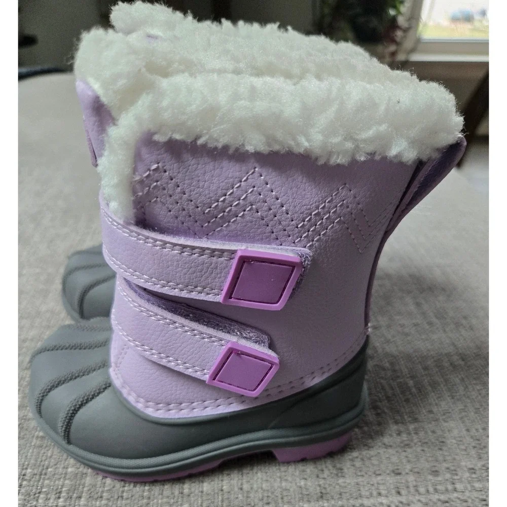 Cat & Jack Toddler Girls Purple Grey Faux Fur Snow Boots Size 5 Duck Boots